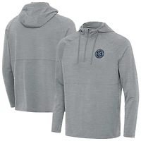 Men's Antigua  Heather Gray New York City FC Spikes Raglan Quarter-Zip Pullover Hoodie