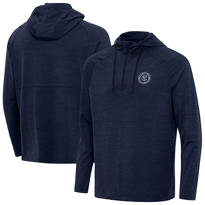 Men's Antigua  Heather Navy New York City FC Spikes Raglan Quarter-Zip Pullover Hoodie