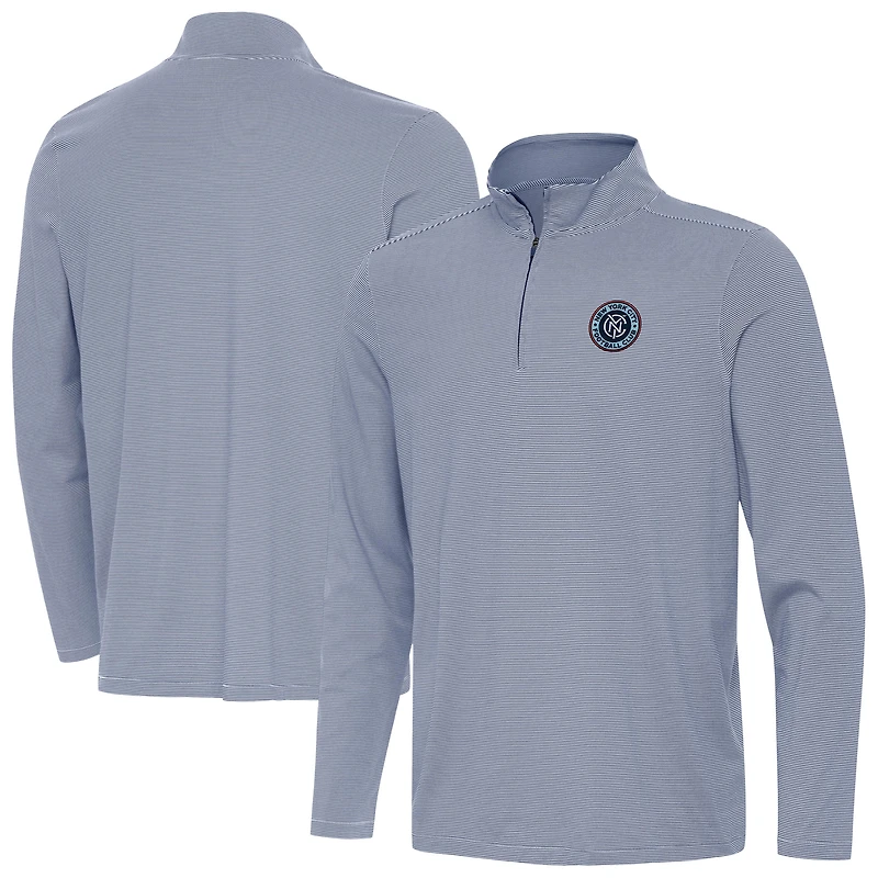 Men's Antigua Heather Blue New York City FC Twine Quarter-Zip Top