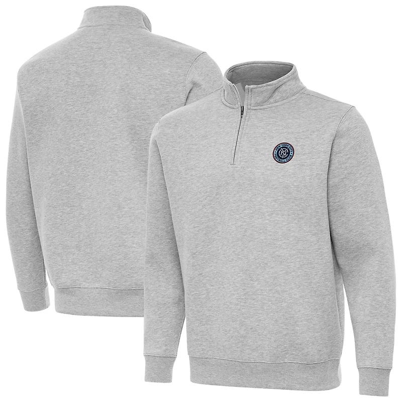 Men's Antigua Heather Gray New York City FC Victory Quarter-Zip Mock Sweatshirt