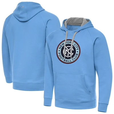 Men's Antigua Powder Blue New York City FC Victory Fleece Raglan Pullover Hoodie