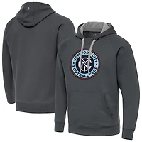 Men's Antigua Charcoal New York City FC Victory Fleece Raglan Pullover Hoodie