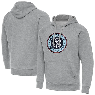 Men's Antigua Heather Gray New York City FC Victory Fleece Raglan Pullover Hoodie