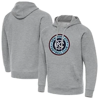 Men's Antigua Heather Gray New York City FC Victory Fleece Raglan Pullover Hoodie