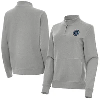 Women's Antigua Heather New York City FC Fleece Crush Quarter-Zip Pullover