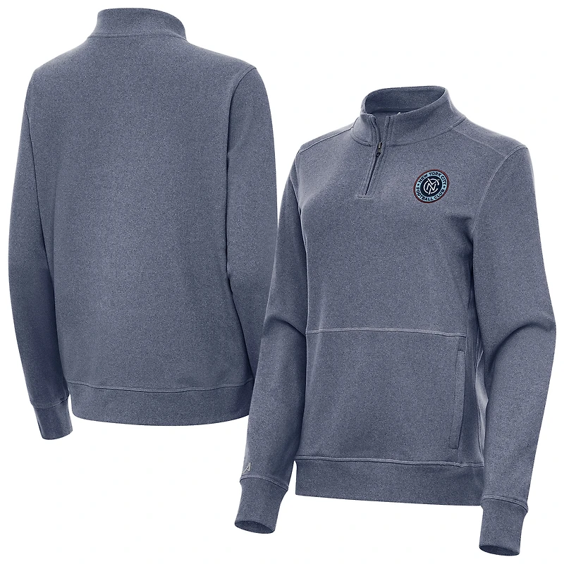 Women's Antigua  Heather Navy New York City FC Fleece Crush Quarter-Zip Pullover