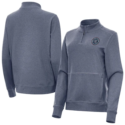 Women's Antigua  Heather Navy New York City FC Fleece Crush Quarter-Zip Pullover