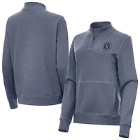 Women's Antigua  Heather Navy New York City FC Fleece Crush Quarter-Zip Pullover