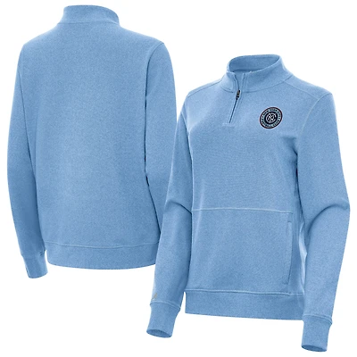 Women's Antigua  Heather Powder Blue New York City FC Fleece Crush Quarter-Zip Pullover