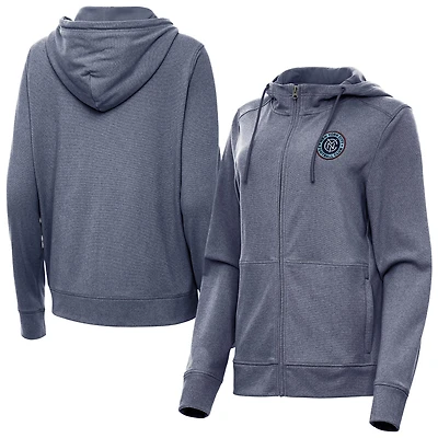 Women's Antigua  Heather Navy New York City FC Fleece Full-Zip Seeker Hoodie