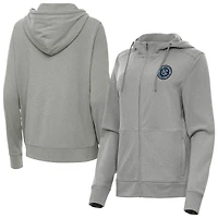 Women's Antigua  Heather Gray New York City FC Fleece Full-Zip Seeker Hoodie