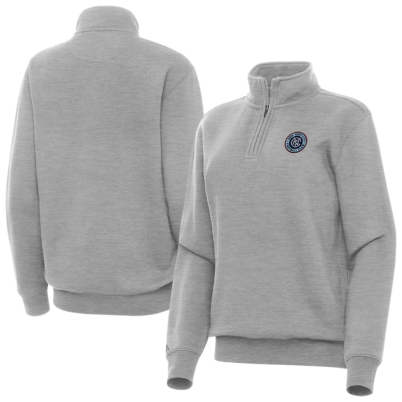 Women's Antigua Heather Gray New York City FC Victory Quarter-Zip Top