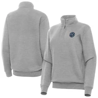 Women's Antigua Heather Gray New York City FC Victory Quarter-Zip Top