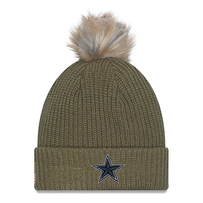 Women's New Era  Dark Green Dallas Cowboys 2025 Salute to Service Cuffed Knit Hat with Pom