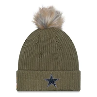 Women's New Era  Dark Green Dallas Cowboys 2025 Salute to Service Cuffed Knit Hat with Pom