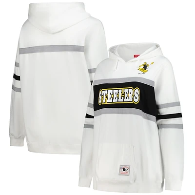 Women's Mitchell & Ness White Pittsburgh Steelers Plus Head Coach Throwback Pullover Hoodie