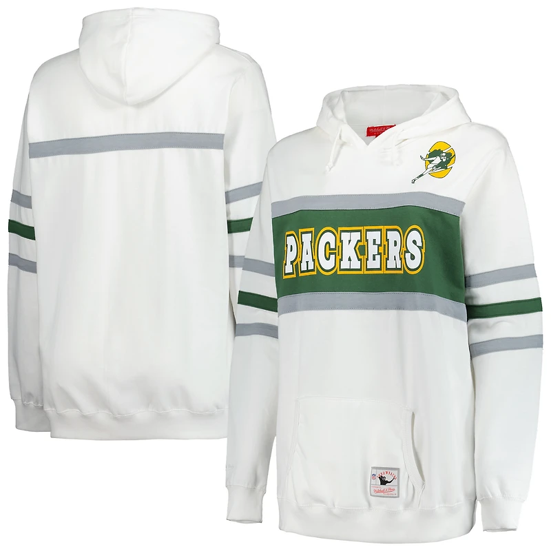 Women's Mitchell & Ness White Green Bay Packers Plus Head Coach Throwback Pullover Hoodie