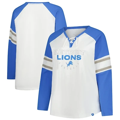 Women's Fanatics White Detroit Lions Plus Redzone Lace Up Long Sleeve T-Shirt