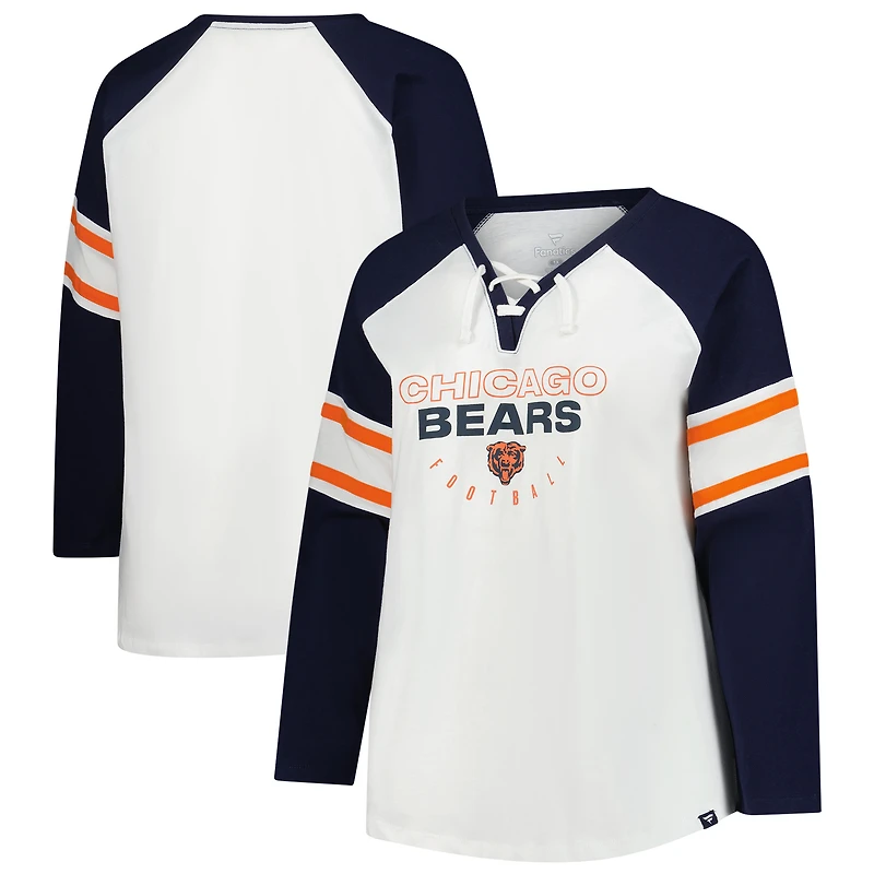 Women's Fanatics White Chicago Bears Plus Redzone Lace Up Long Sleeve T-Shirt