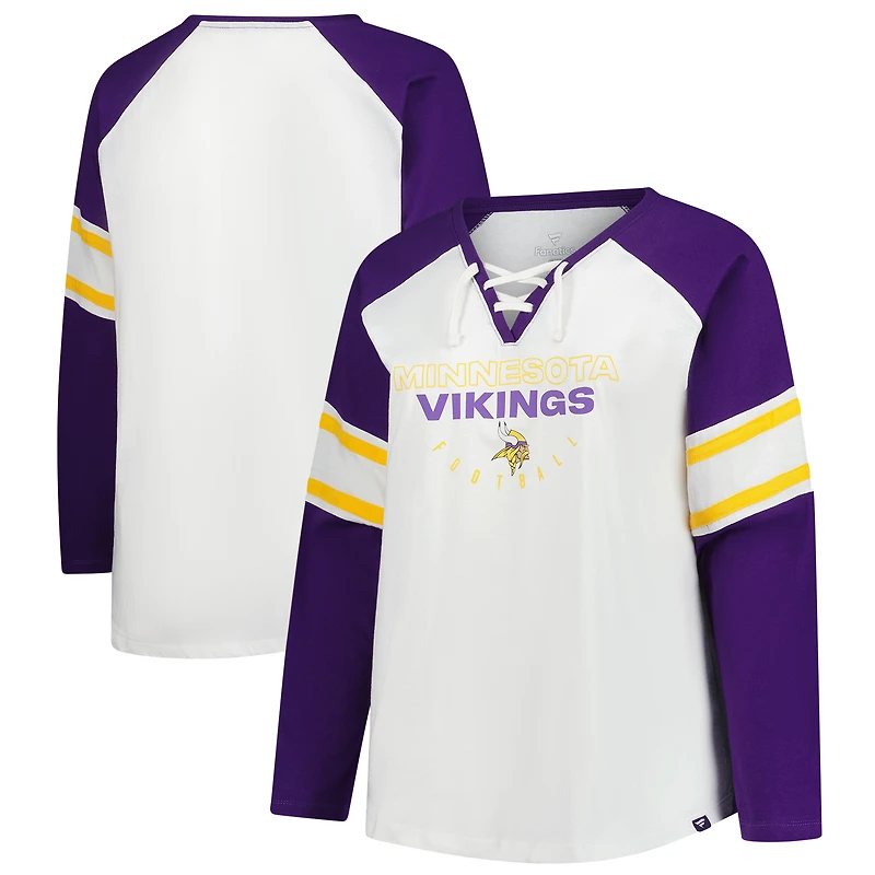 Women's Fanatics White Minnesota Vikings Plus Redzone Lace Up Long Sleeve T-Shirt