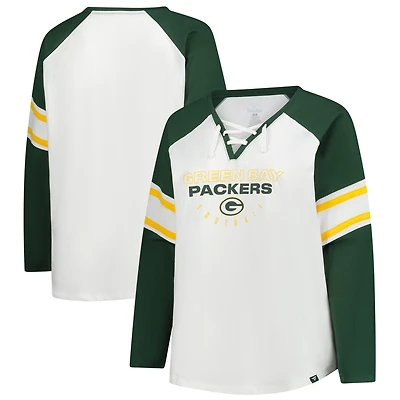Women's Fanatics White Green Bay Packers Plus Redzone Lace Up Long Sleeve T-Shirt