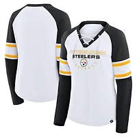 Women's Fanatics White Pittsburgh Steelers Plus Redzone Lace Up Long Sleeve T-Shirt