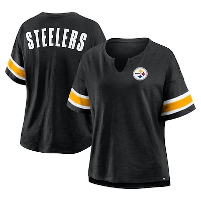 Women's Fanatics Black Pittsburgh Steelers Plus Redzone Notch Neck T-Shirt
