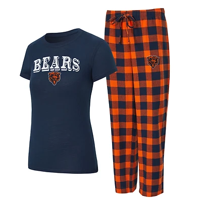 Women's Concepts Sport Navy/Orange Chicago Bears Plus Avondale T-Shirt & Pants Flannel PJ Set