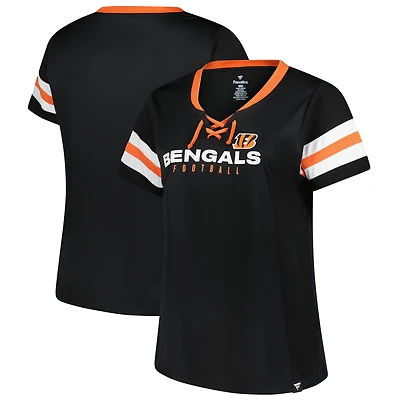 Women's Fanatics Black Cincinnati Bengals Plus Red Zone Athena Lace-Up V-Notch Neck T-Shirt