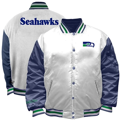 Women's Mitchell & Ness White Seattle Seahawks Throwback Plus Full-Snap Satin Jacket