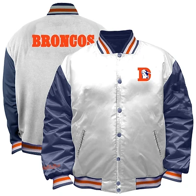 Women's Mitchell & Ness White Denver Broncos Throwback Plus Full-Snap Satin Jacket