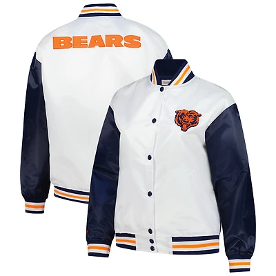 Women's Mitchell & Ness White Chicago Bears Plus Full-Snap Satin Jacket