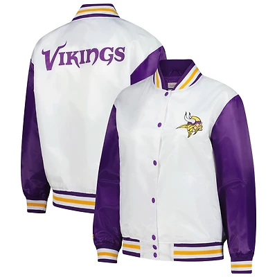 Women's Mitchell & Ness White Minnesota Vikings Plus Full-Snap Satin Jacket