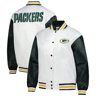 Women's Mitchell & Ness White Green Bay Packers Plus Full-Snap Satin Jacket