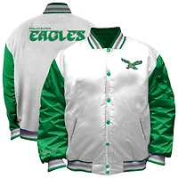 Women's Mitchell & Ness White Philadelphia Eagles Throwback Plus Full-Snap Satin Jacket