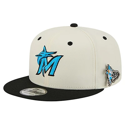 Men's New Era  Cream Miami Marlins Mascot Pin 9FIFTY Snapback Hat