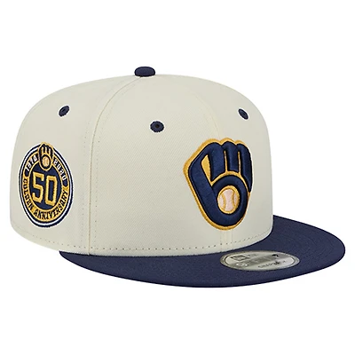 Men's New Era  Cream Milwaukee Brewers Mascot Pin 9FIFTY Snapback Hat