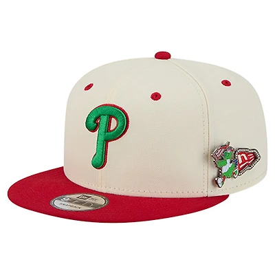 Men's New Era  Cream Philadelphia Phillies Mascot Pin 9FIFTY Snapback Hat