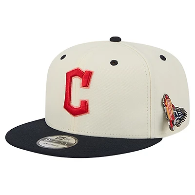 Men's New Era  Cream Cleveland Guardians Mascot Pin 9FIFTY Snapback Hat