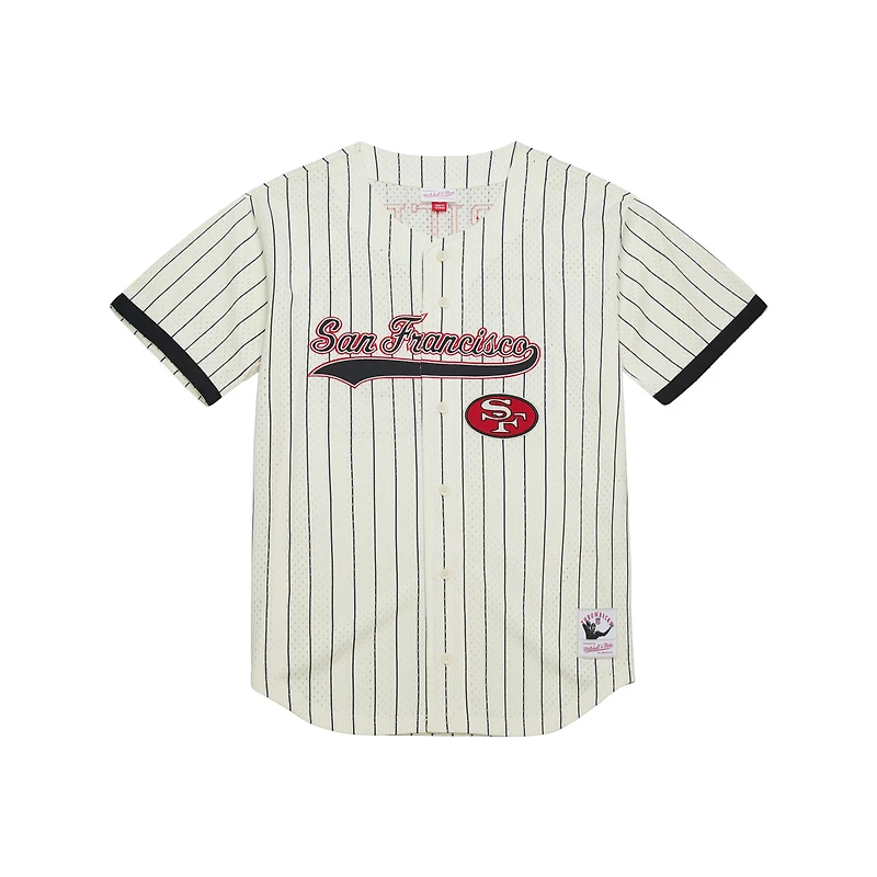 Men's Mitchell & Ness Jerry Rice Cream San Francisco 49ers Name Number Mesh Button-Up Baseball Jersey