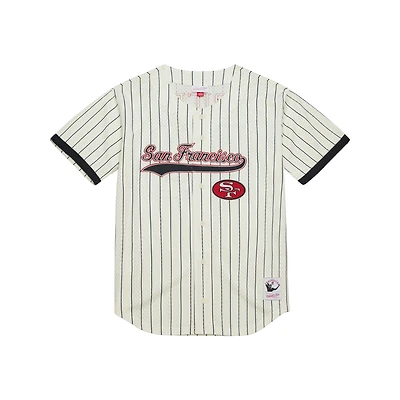 Men's Mitchell & Ness Jerry Rice Cream San Francisco 49ers Name Number Mesh Button-Up Baseball Jersey