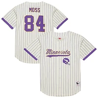 Men's Mitchell & Ness Randy Moss Cream Minnesota Vikings Name Number Mesh Button-Up Baseball Jersey