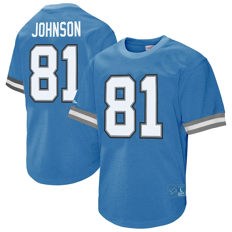 Men's Mitchell & Ness Calvin Johnson Blue Detroit Lions Retired Player Name Number Mesh Top