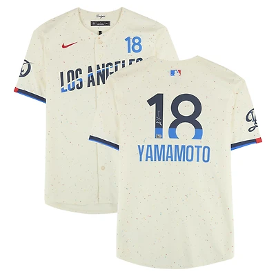 Yoshinobu Yamamoto Los Angeles Dodgers Autographed Cream Nike City Connect Limited Jersey