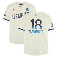 Yoshinobu Yamamoto Los Angeles Dodgers Autographed Cream Nike City Connect Limited Jersey