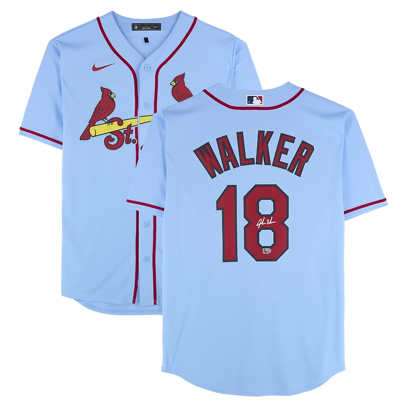 Jordan Walker St. Louis Cardinals Autographed Light Blue Nike Replica Jersey