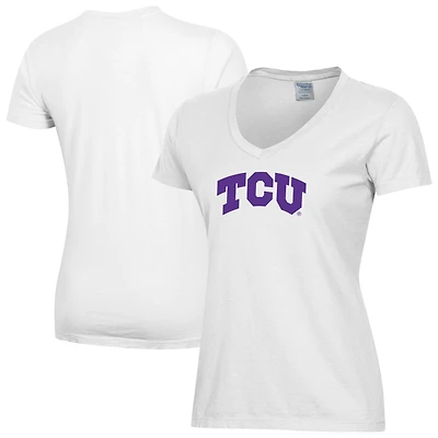 Women's ComfortWash White TCU Horned Frogs V-Neck T-Shirt