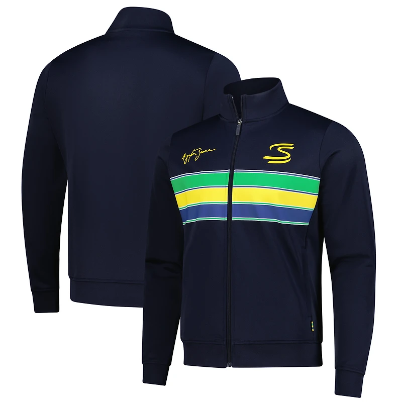 Unisex Ayrton Senna Navy F1 Retro Stripe Full-Zip Jacket