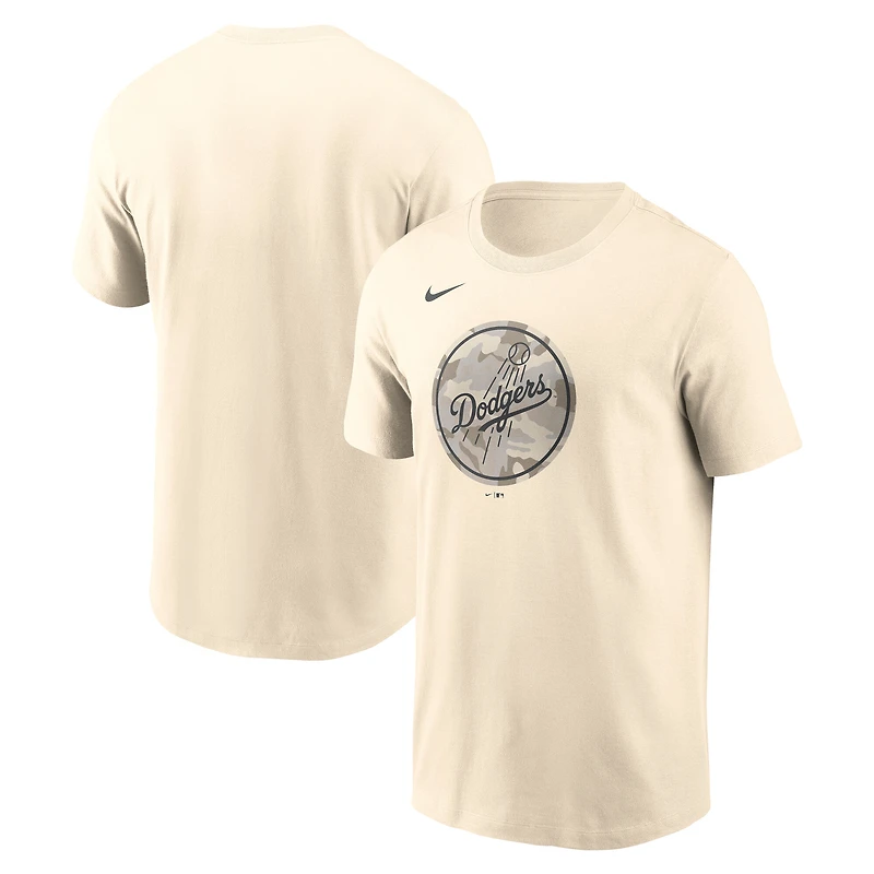 Men's Nike Cream Los Angeles Dodgers Camo Logo T-Shirt