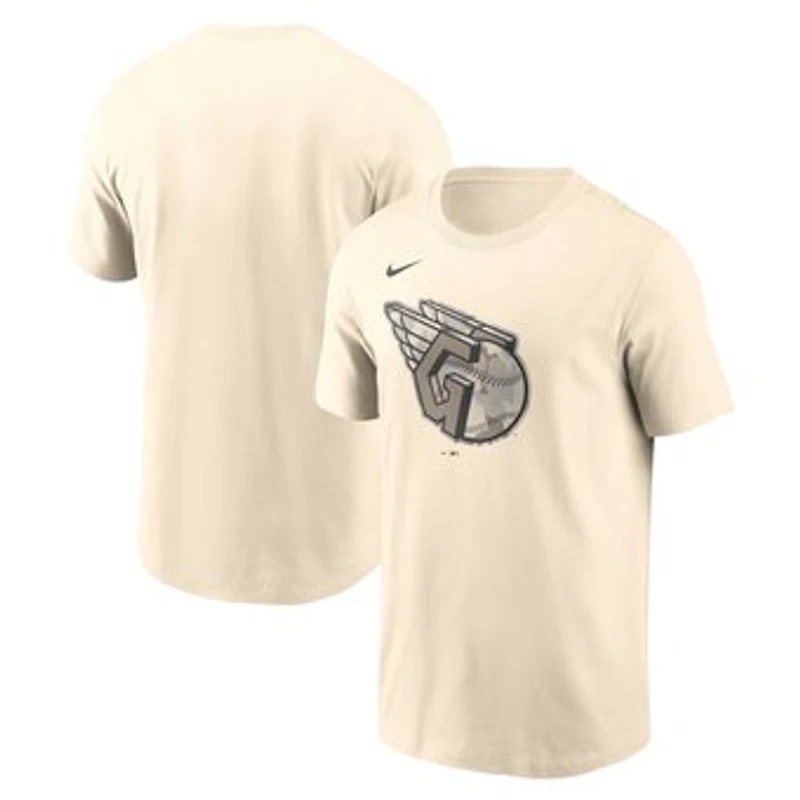 Men's Nike Cream Cleveland Guardians Camo Logo T-Shirt